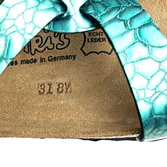 NWB Birkenstock Birki’s Sylt Metallic Turquoise Croc Embossed Sandals 38 US 7 - Picture 11 of 14